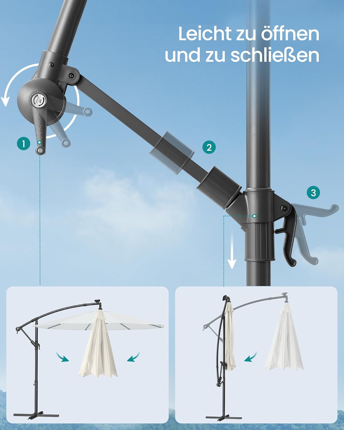 Thumbnail 6 de SONGMICS Sonnenschirm mit LED-Solar-Beleuchtung, Ampelschirm 350 cm Ø, UPF 50+, beige GPU119LZ01