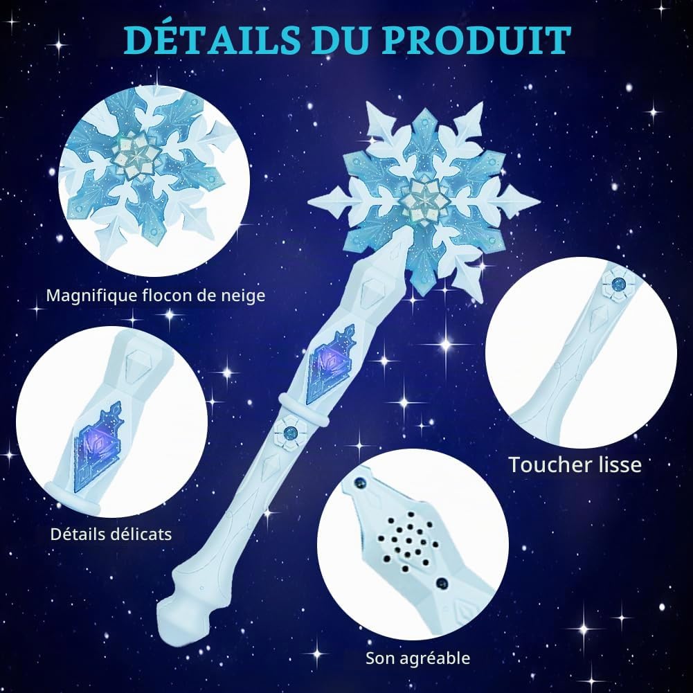 Detalle de AUYAO 5160293 prinsessenstaf met sneeuwvloklicht, kroon en halsketting