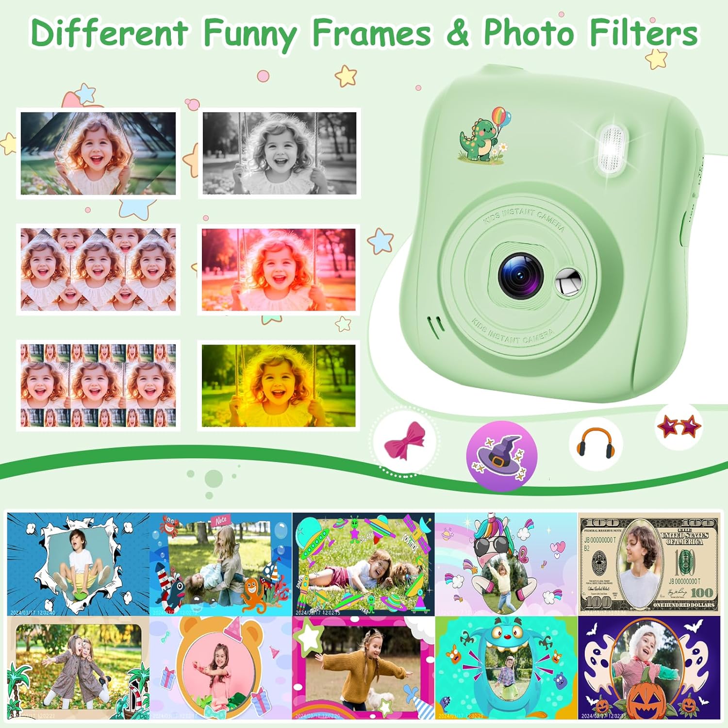 Thumbnail 2 de Hangrui Kids Instant Print Camera (14MP 1080P) with 32GB Card & Print Paper for Dinosaur-Themed Fun
