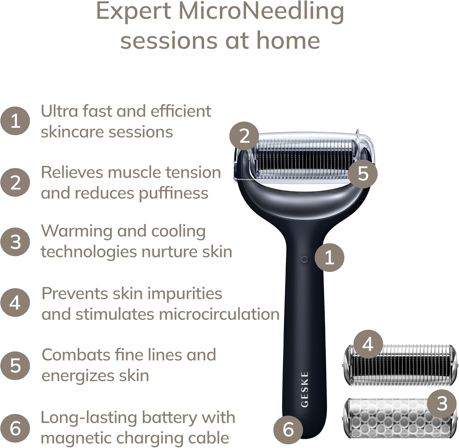 Detalle de GESKE SmartAppGuided MicroNeedle Face & Body Roller – 8 en 1