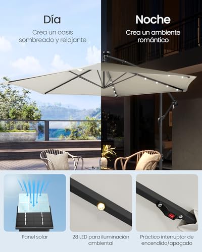 Thumbnail 2 de SONGMICS Sombrilla para balcón con iluminación LED solar GPU119LZ01 (brazo de 350 cm) beige