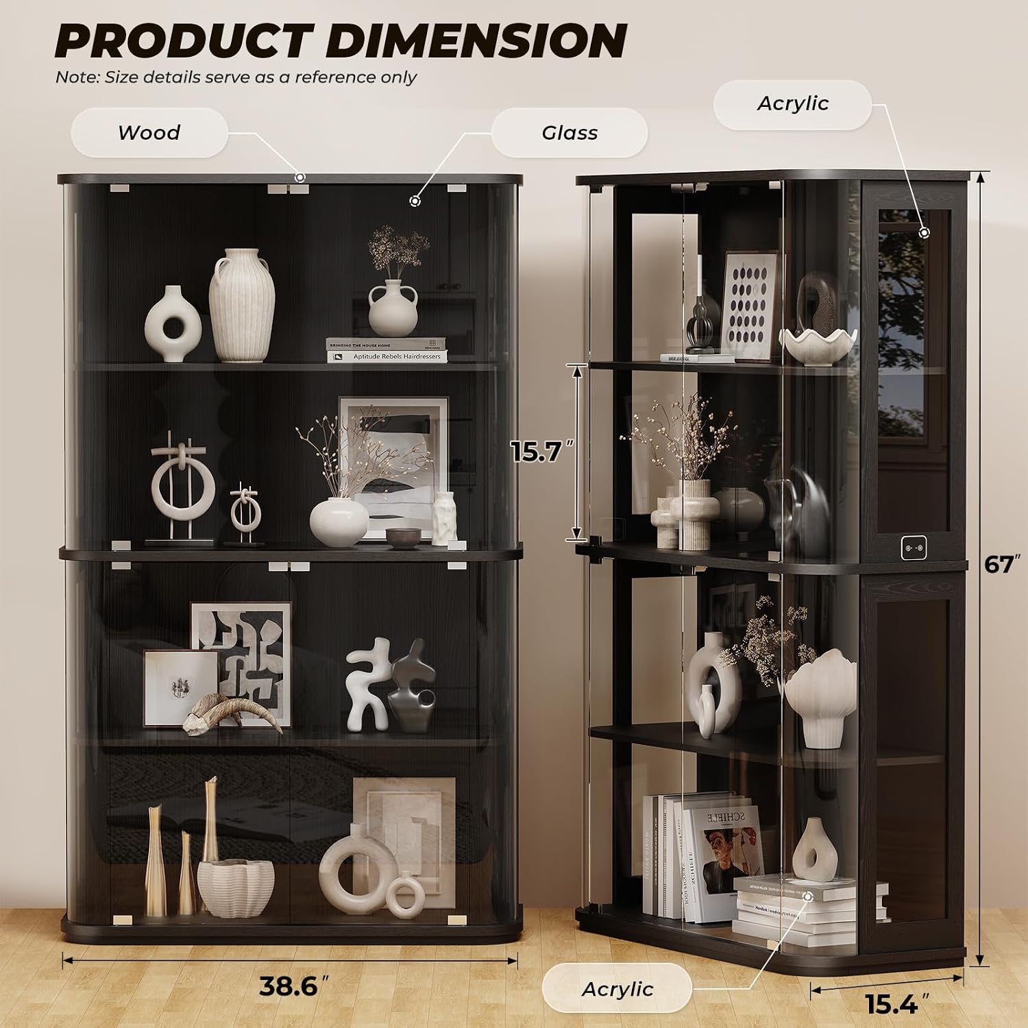 Detalle 2 de BROTTAR BD011B Display Cabinet, 4 Tiers, 3-Colour LED Lights, Black