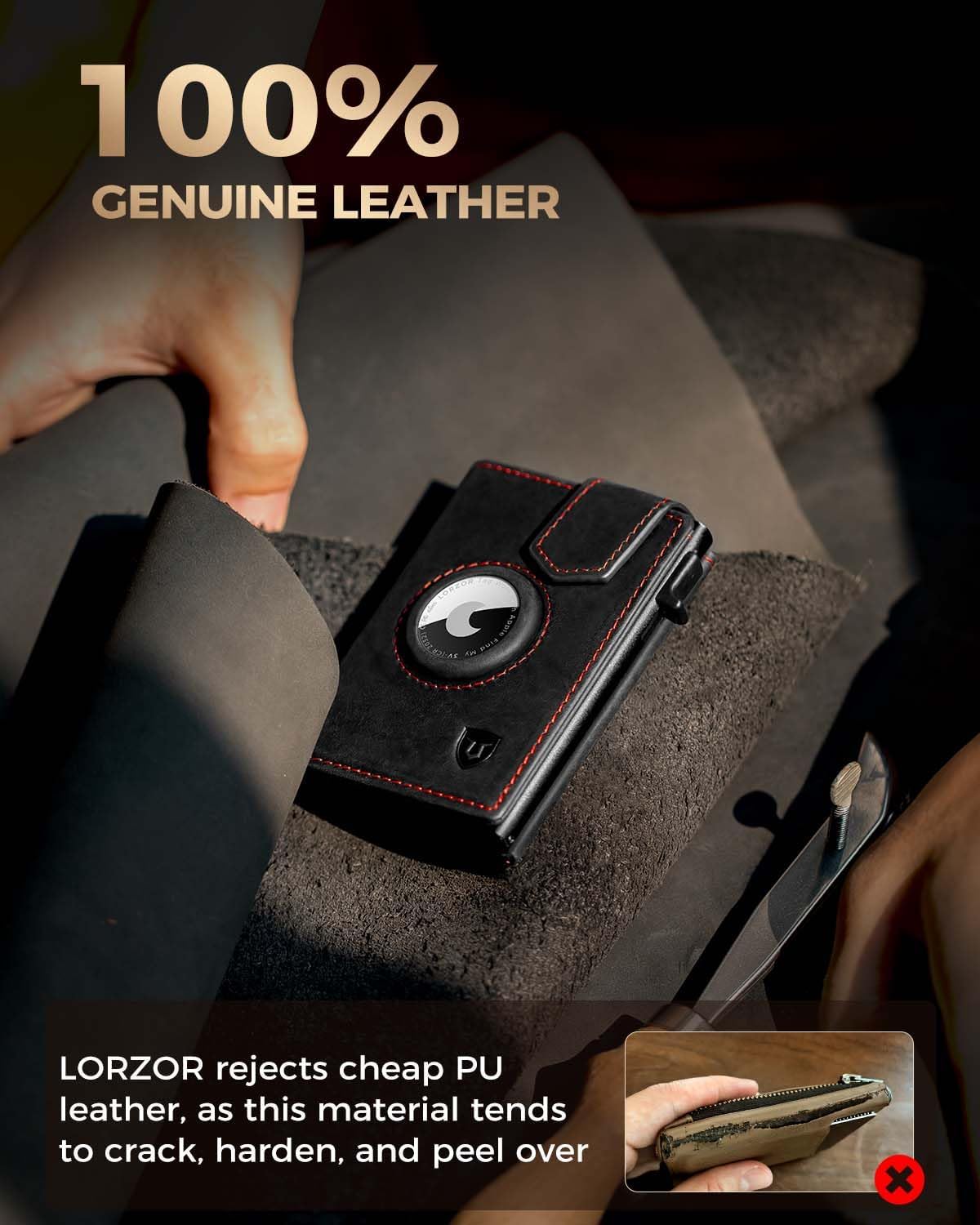 Thumbnail 2 de LORZOR Airtag Wallet Slim Magnetic Closure with XXL Coin Pocket: A compact cardholder with real leather and RFID protection