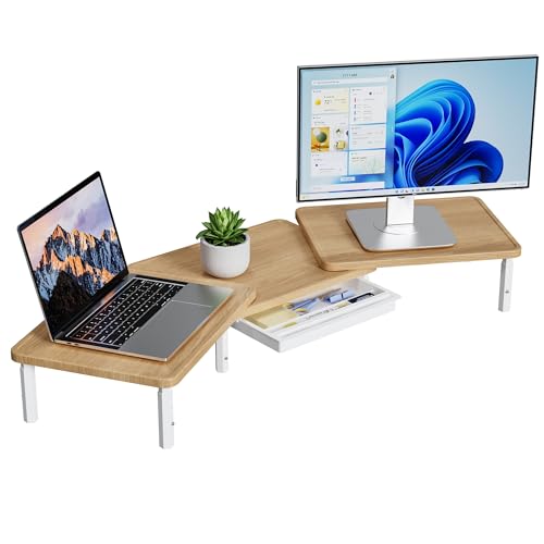 Detalle de ETHU Dual Monitor Stand Riser with Drawer 75-103.4cm, Oak