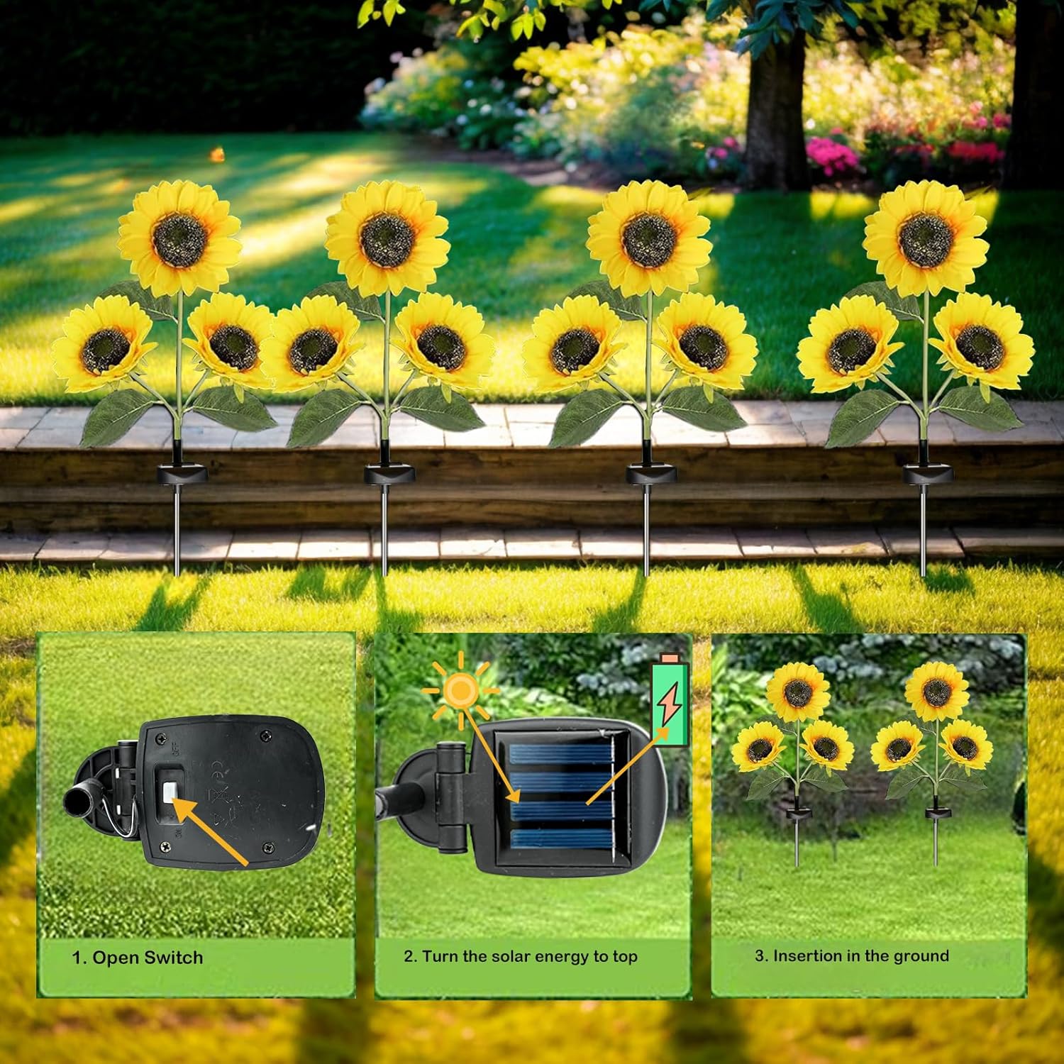 Thumbnail 5 de Hqynss upgraded solar sunflower garden lights (2-pack) with IP65 waterproof design