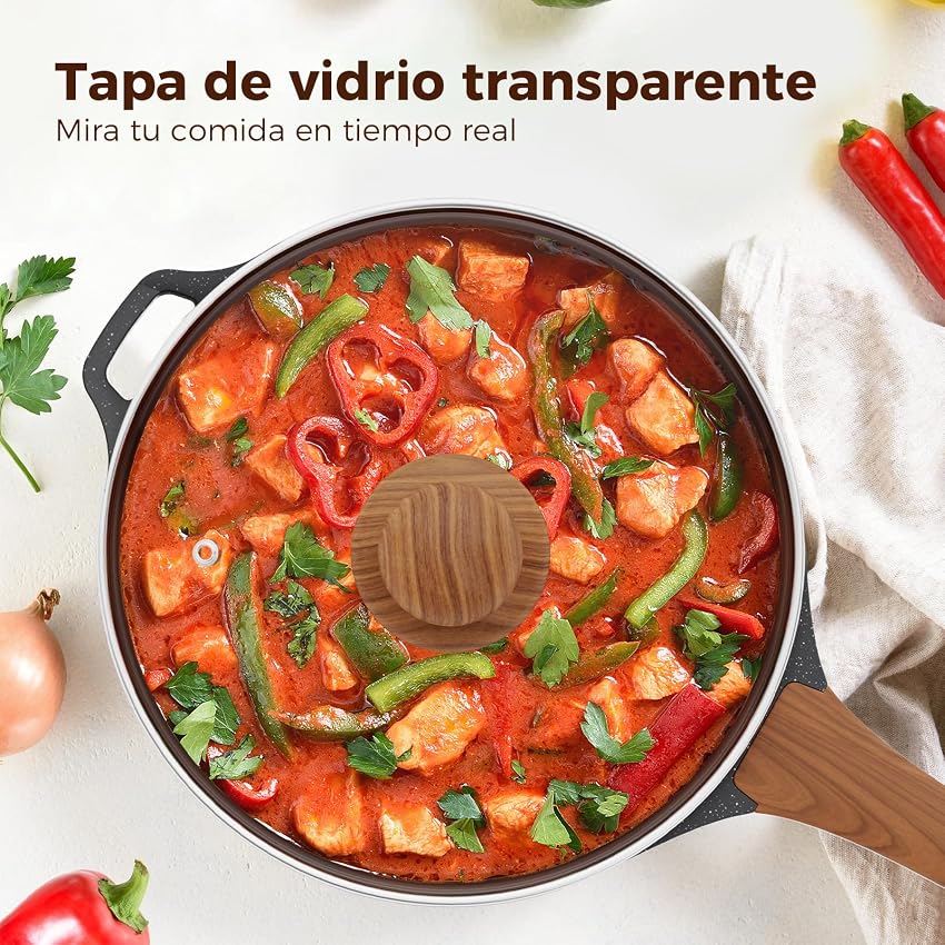 Detalle 1 de YASHE Sartén Profunda de Granito 30 cm con Tapa, antiadherente e inducción