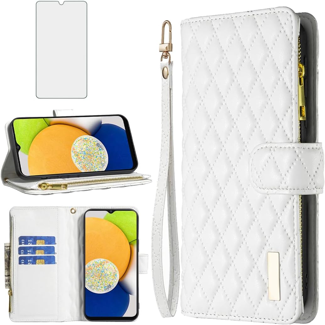 Detalle de Asuwish Wallet Case for Samsung Galaxy A04 — Tempered Glass Screen Protector, Card Holder & Kickstand