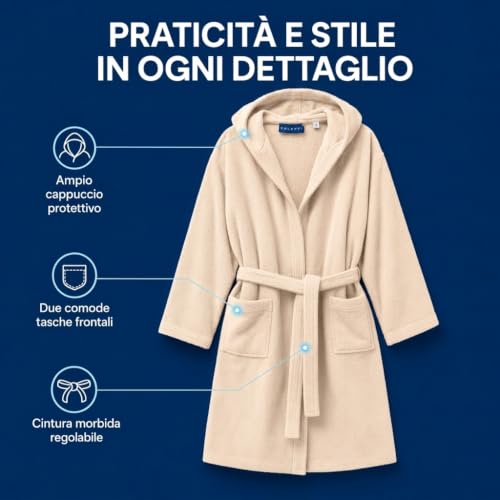 Detalle 2 de Caleffi Accappatoio Uomo Donna Spugna 100% Cotone con Cappuccio e Cintura