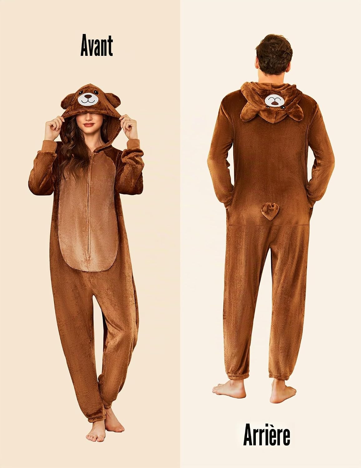 Detalle de Ekouaer Onesie Animalière avec Capuche et Fermeture éclair, Pyjama Polaire Unisexe S–XXL