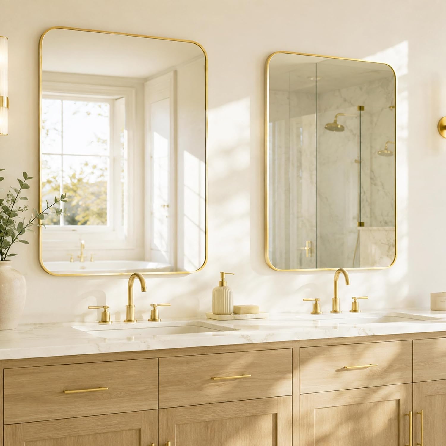 Detalle de Pocetry 2-Pack 24x30 Inch Brushed Gold Rounded Rectangle Vanity Mirrors