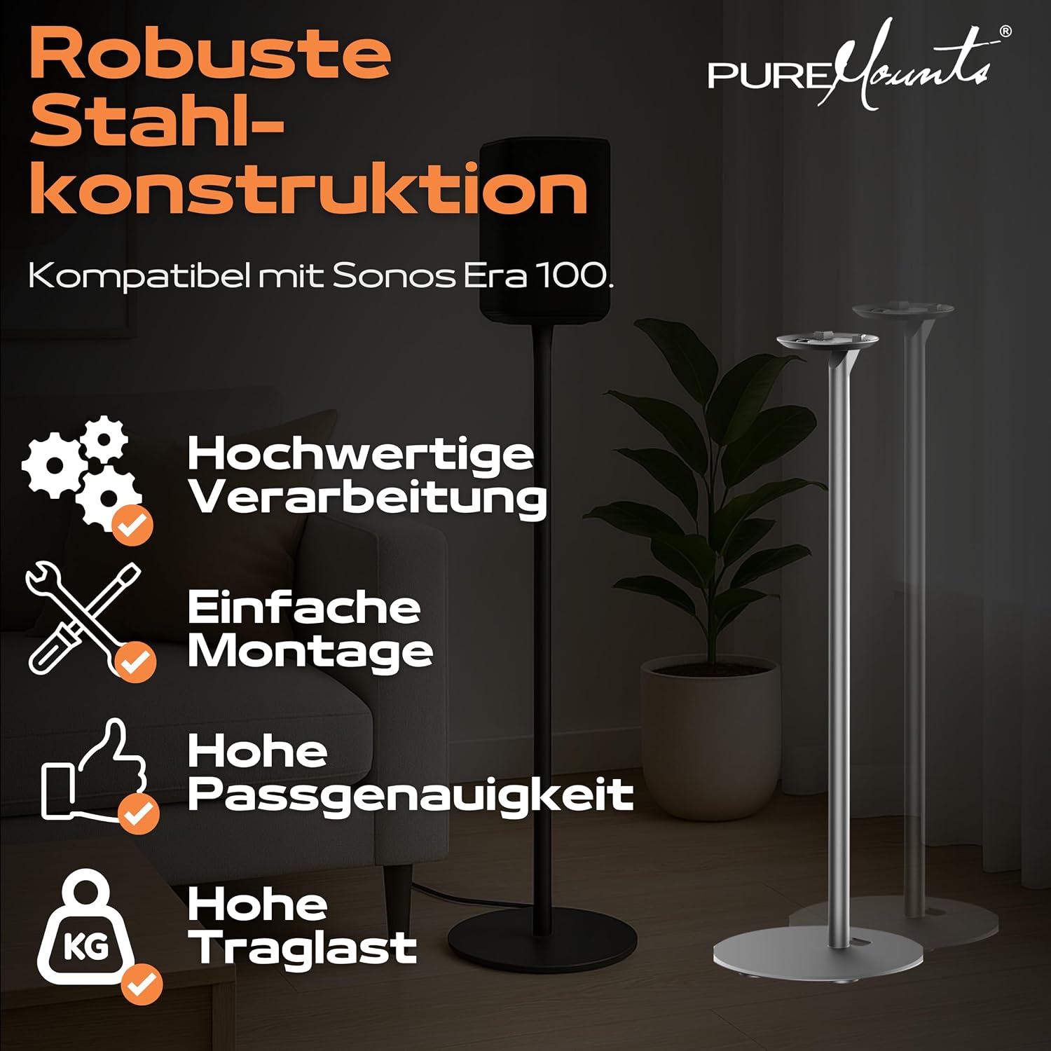 Thumbnail 6 de PureMounts SOM-170 – stojak do Sonos Era 100 ze stalową konstrukcją i prowadzeniem kabli