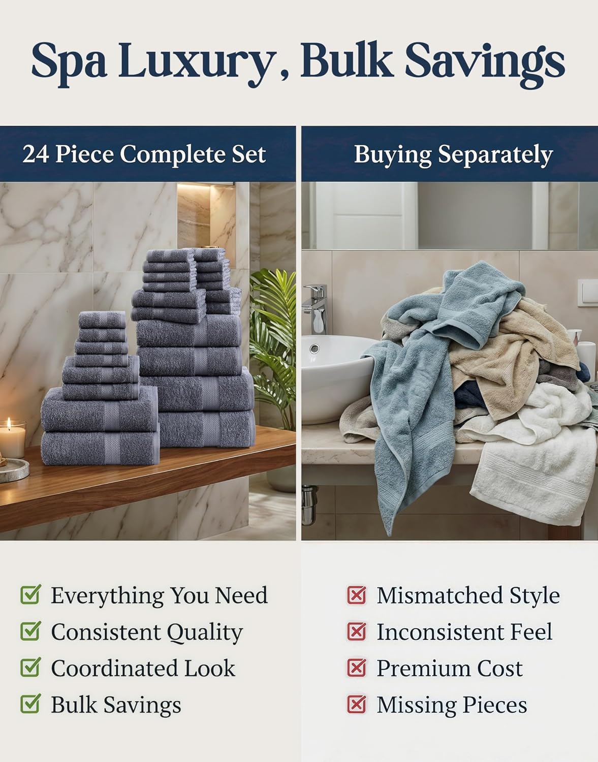 Thumbnail 5 de LANE LINEN Luxury 24 PCs Bath Towels Set 24pc