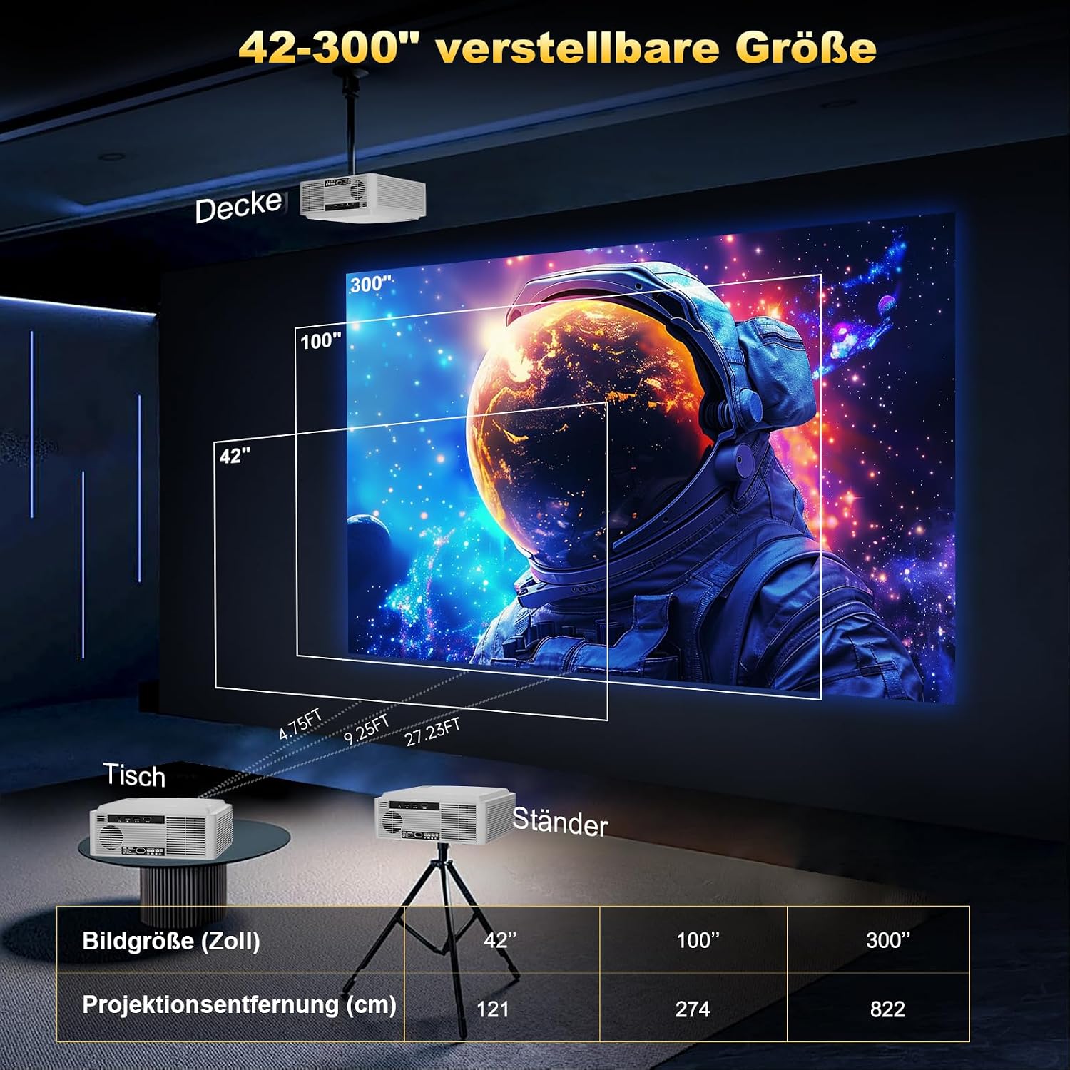 Detalle de DESS C5 Pro Beamer 4K mit Tageslicht-Modus, 1.500 ANSI-Lumen, Autofokus und WiFi 6 + Bluetooth