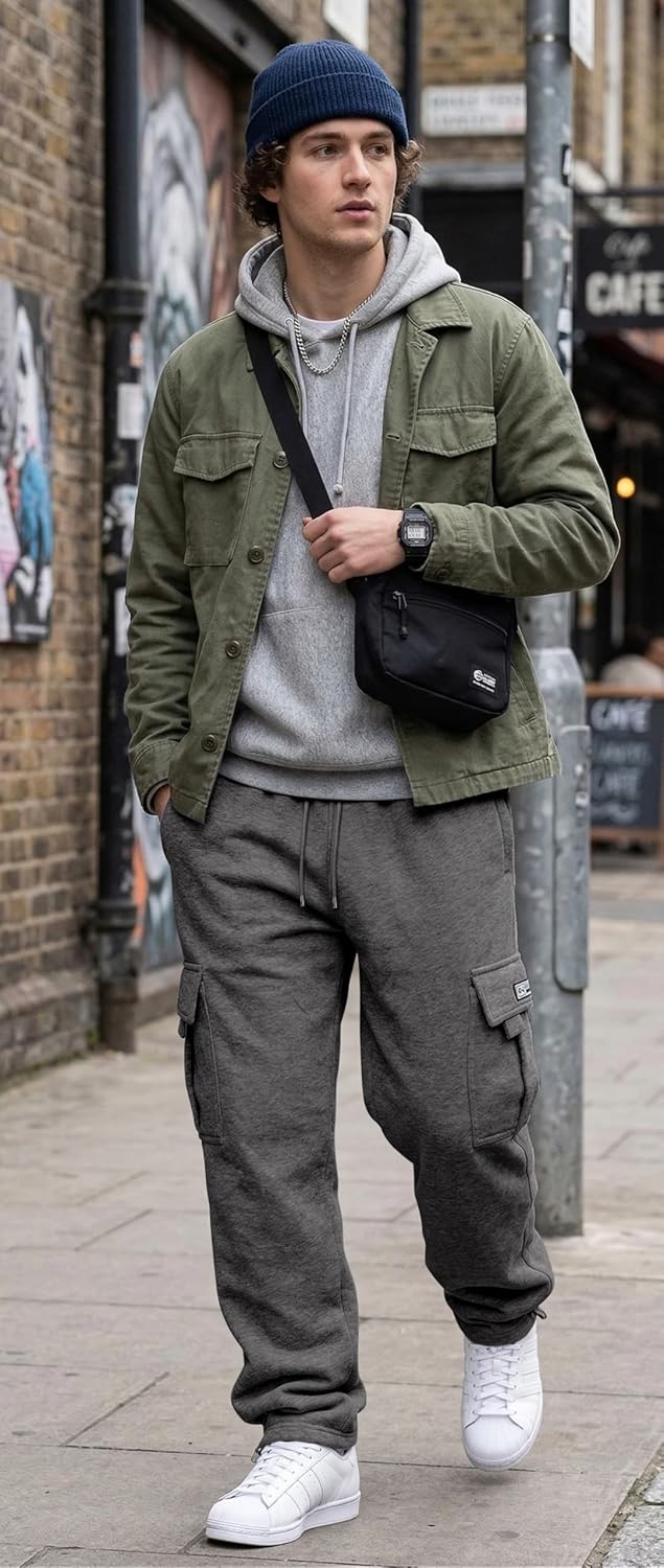 Thumbnail 2 de HUNGSON Mens Cargo Sweatpants: Comfortable Casual Meets Rugged Utility
