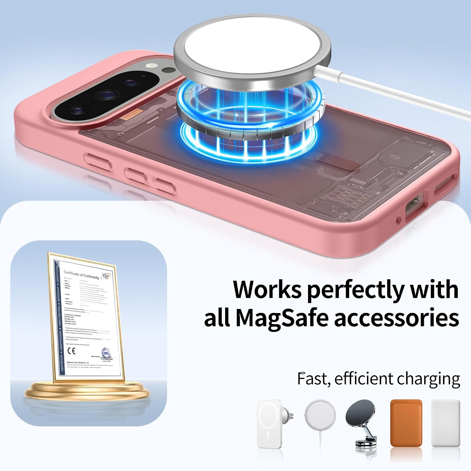 Thumbnail 5 de Jshru Magnetic Case for Google Pixel 9 Pro XL (Magsafe Compatible) – Light Pink with HD Screen Protectors