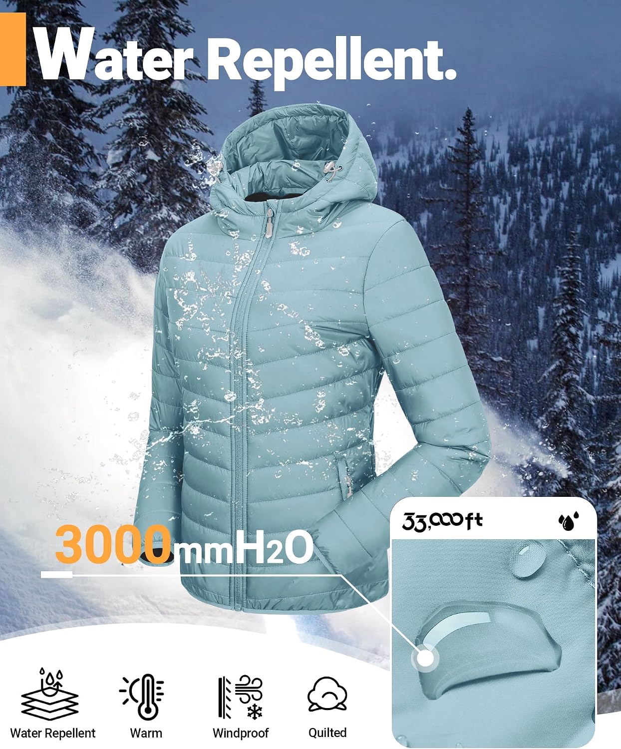 Thumbnail 1 de 33 000ft Damen Leichte Steppjacke Packbare Übergangsjacke