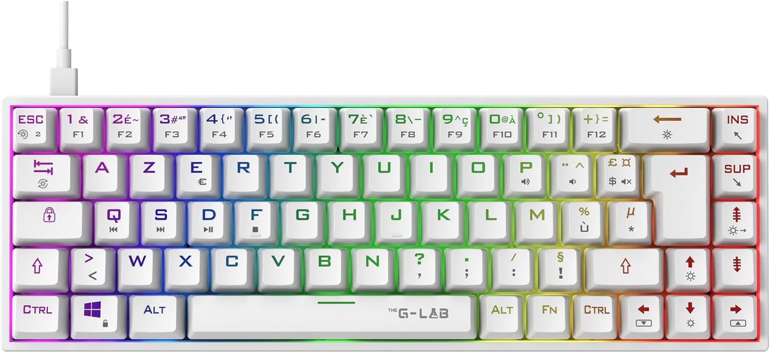 Thumbnail 1 de The G-Lab Keyz Titanium 65% Mechanical Gaming Keyboard, White AZERTY, Red Switches