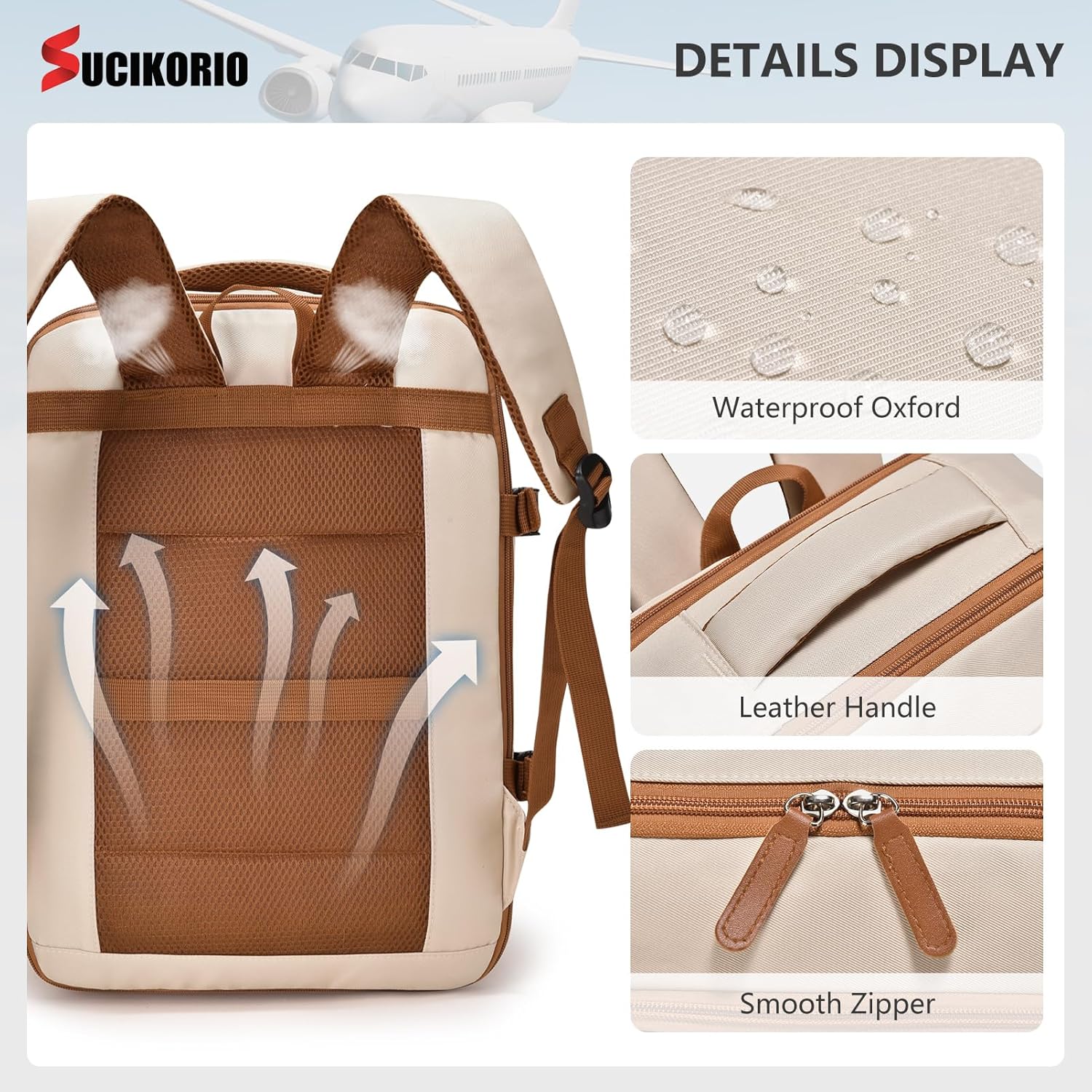 Detalle de SUCIKORIO 40x30x10cm Lufthansa Expandable Travel Backpack – Underseat Cabin Bag with Wet Bag & 3 Small Pouches