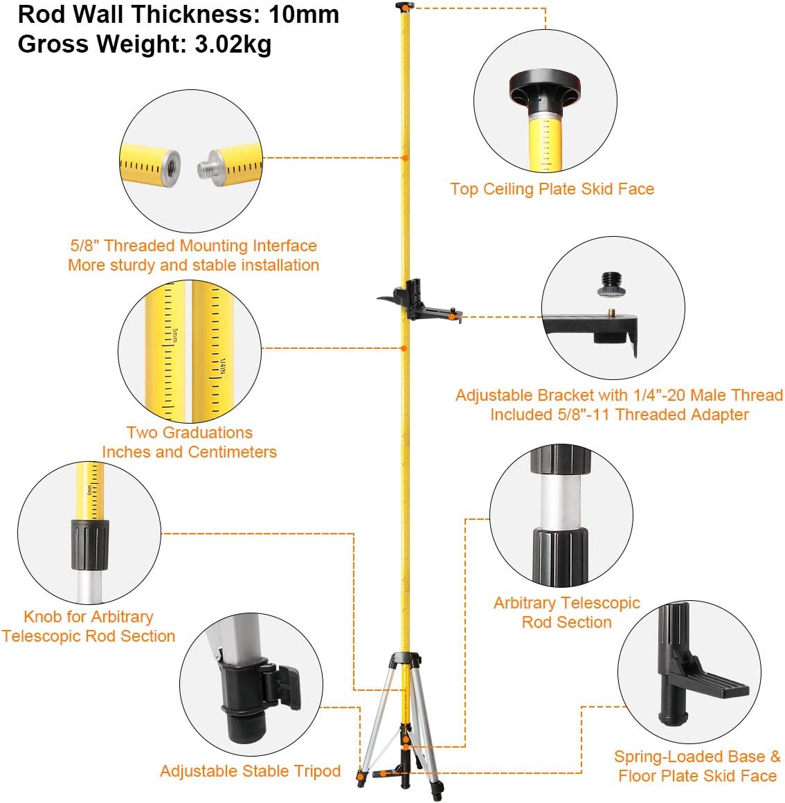 Detalle de Huepar LP36 laser mounting pole 3.7m