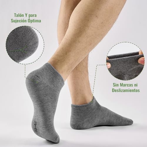 Detalle de Effeet: Pack de 10 pares de calcetines tobilleros de bambú para hombre y mujer (43–46) – transpirables y antiolor