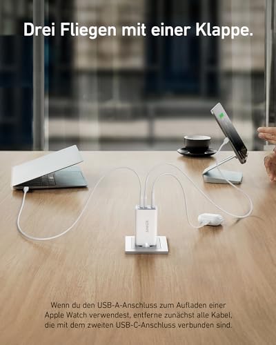 Detalle de Anker Nano II 65W USB C Ladegerät – 3-Port PPS Schnellladegerät, kompakt und zuverlässig