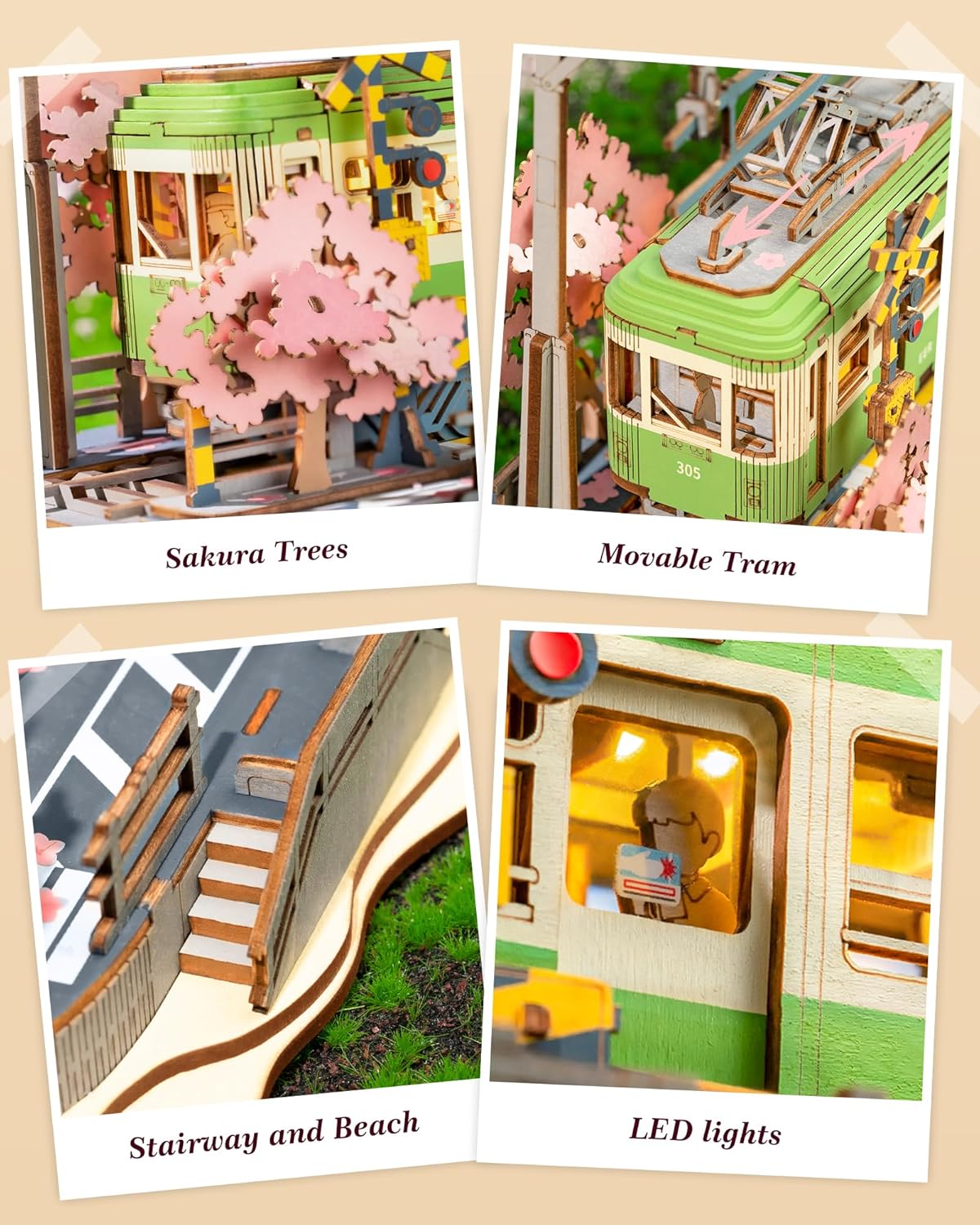 Thumbnail 3 de Rolife 3D Puzzle Voyage de Sakura (en bois) avec LED – Sakura Densya avec scène animée