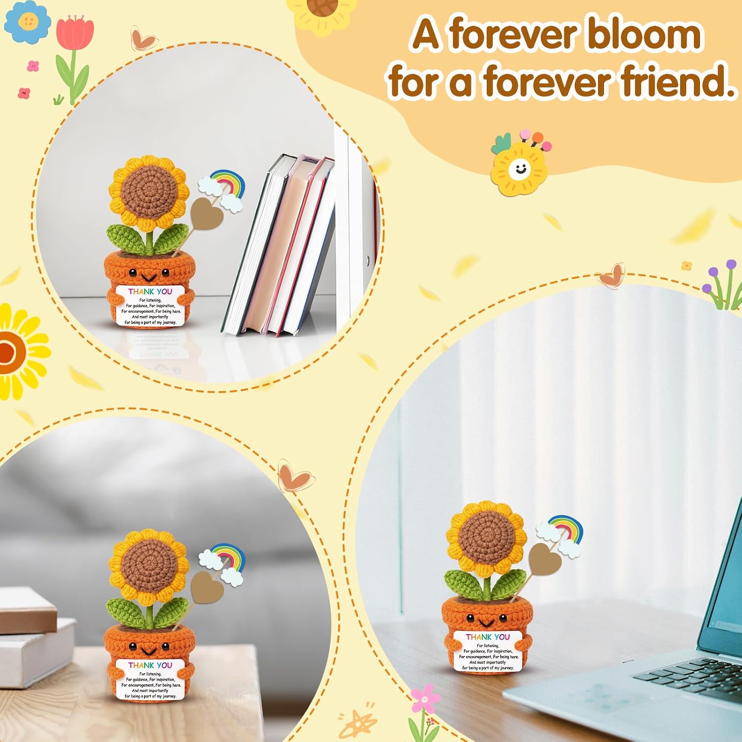 Detalle 1 de Frabaca CJXRK010 Crochet Sunflower Thank-You Doll with Appreciation Card