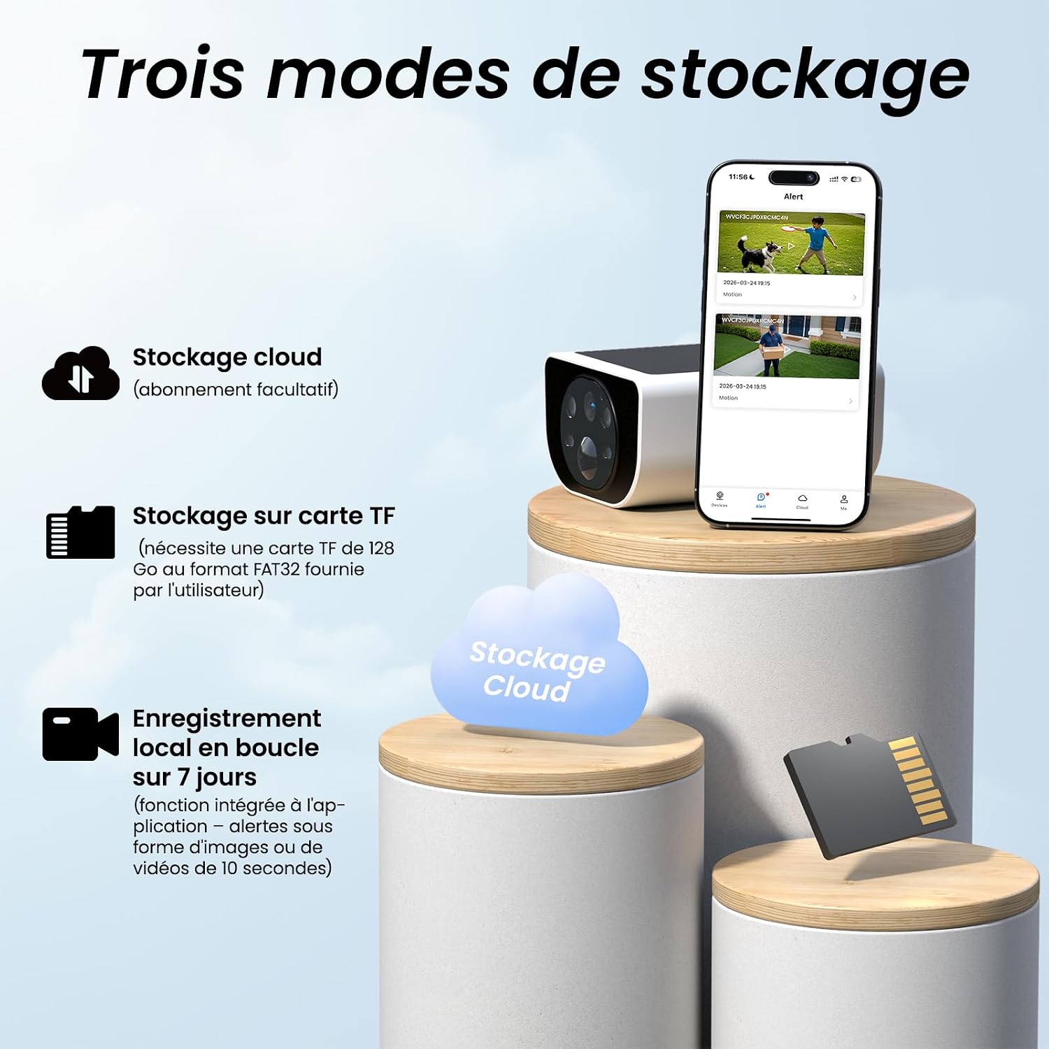 Detalle de Cinnado 2K 3MP Camera Surveillance WiFi Extérieure Solaire, IP65 – sans Fil