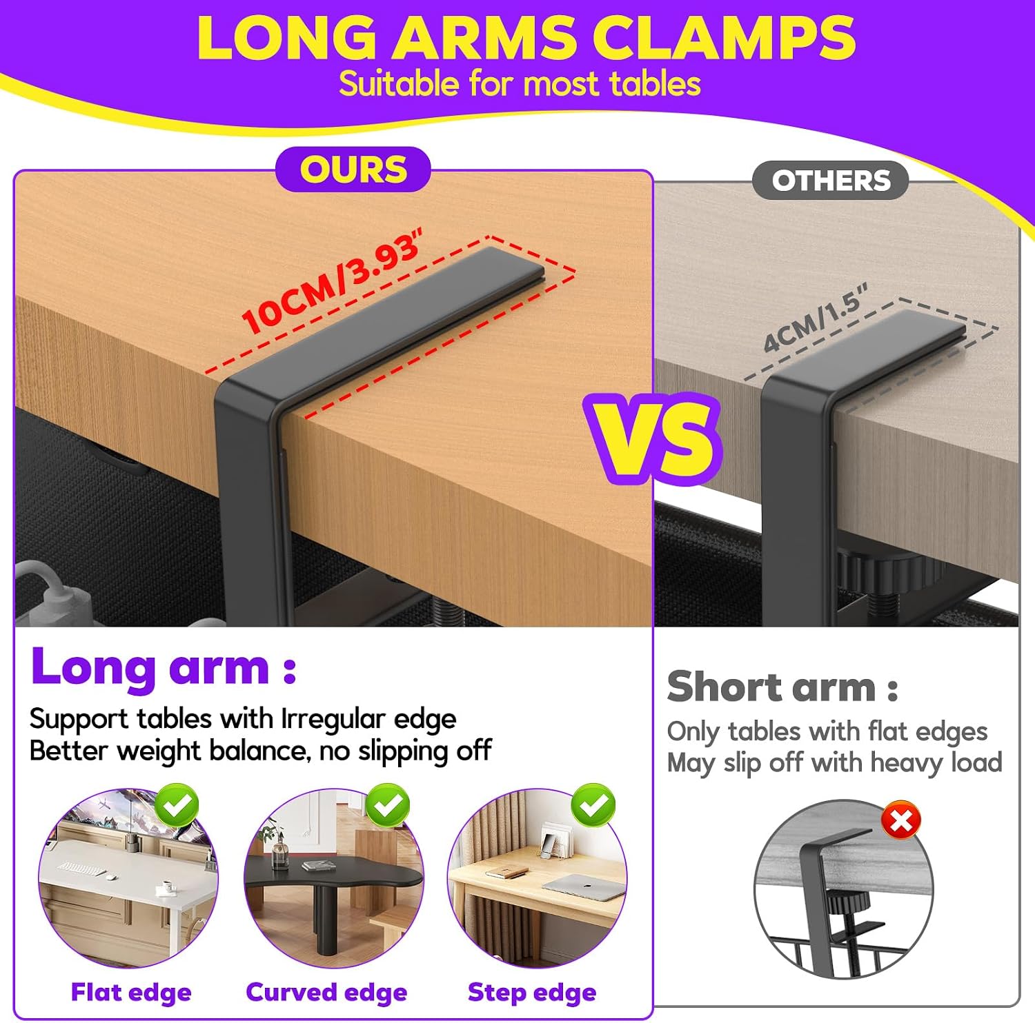 Thumbnail 6 de REFLYING 74cm Cable Management Tray – Under Desk Clamp Cable Organiser (No Drill) for Standing Desks