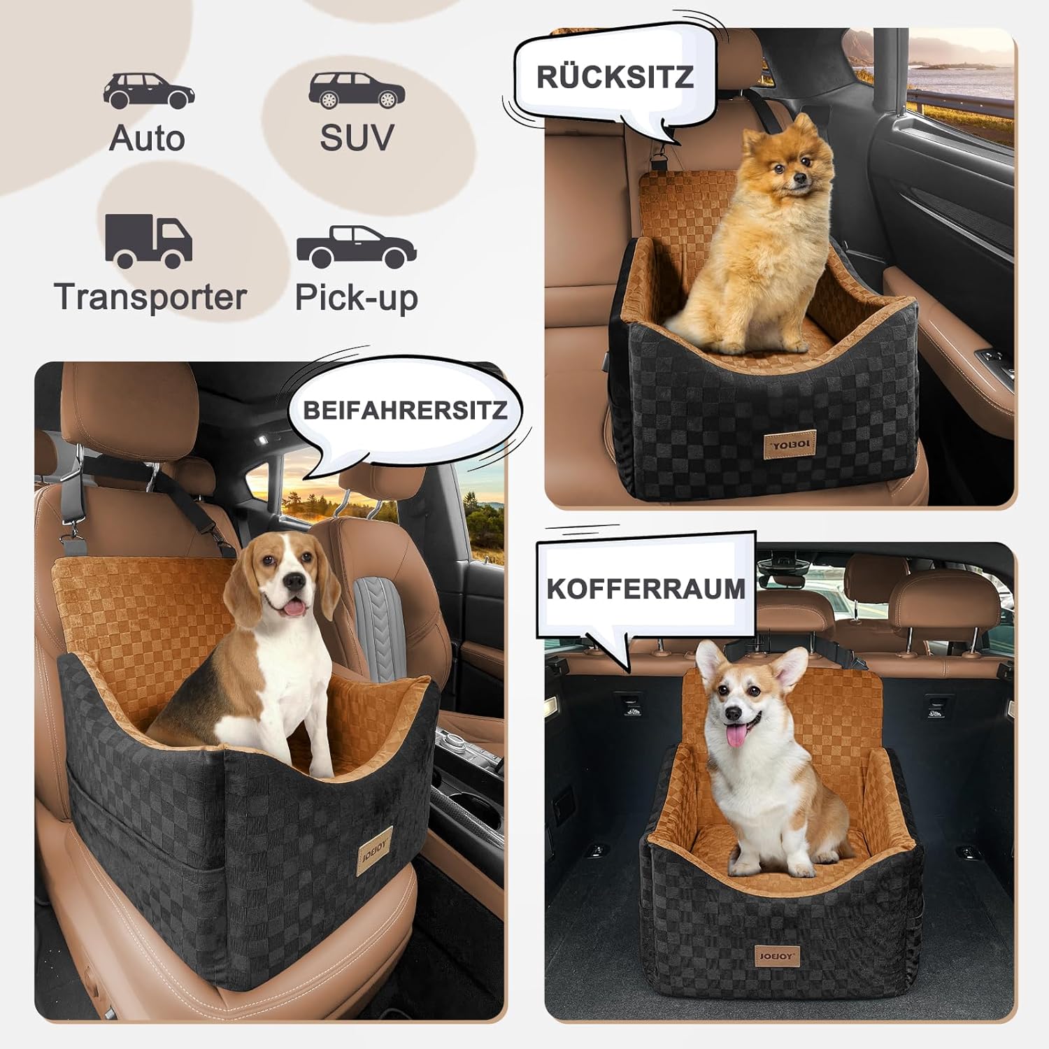 Thumbnail 2 de JOEJOY Hundesitz Auto erhöht bis zu ca. 12,7 cm – mit waschbarem Bezug, Seitentaschen & Memory-Schaum