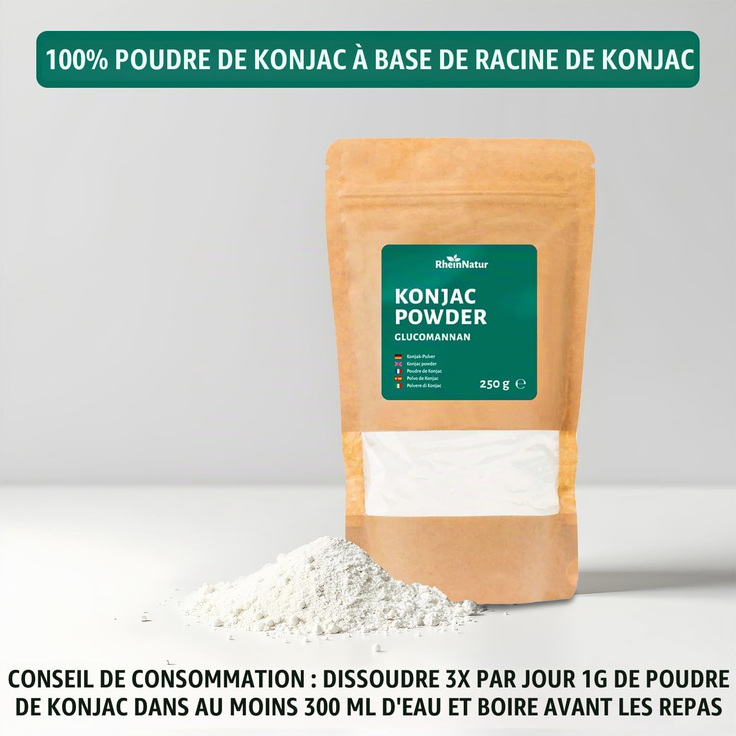 Detalle 2 de RheinNatur Konjacpoeder 250 g: glucomannaan uit konjacwortel als bindmiddel
