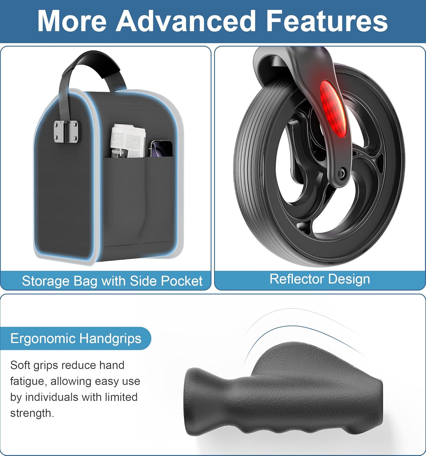 Thumbnail 6 de HOMLAND 3 Wheel Walkers for Seniors — Lightweight, Foldable Aluminum Rollator with Removable Storage Bag