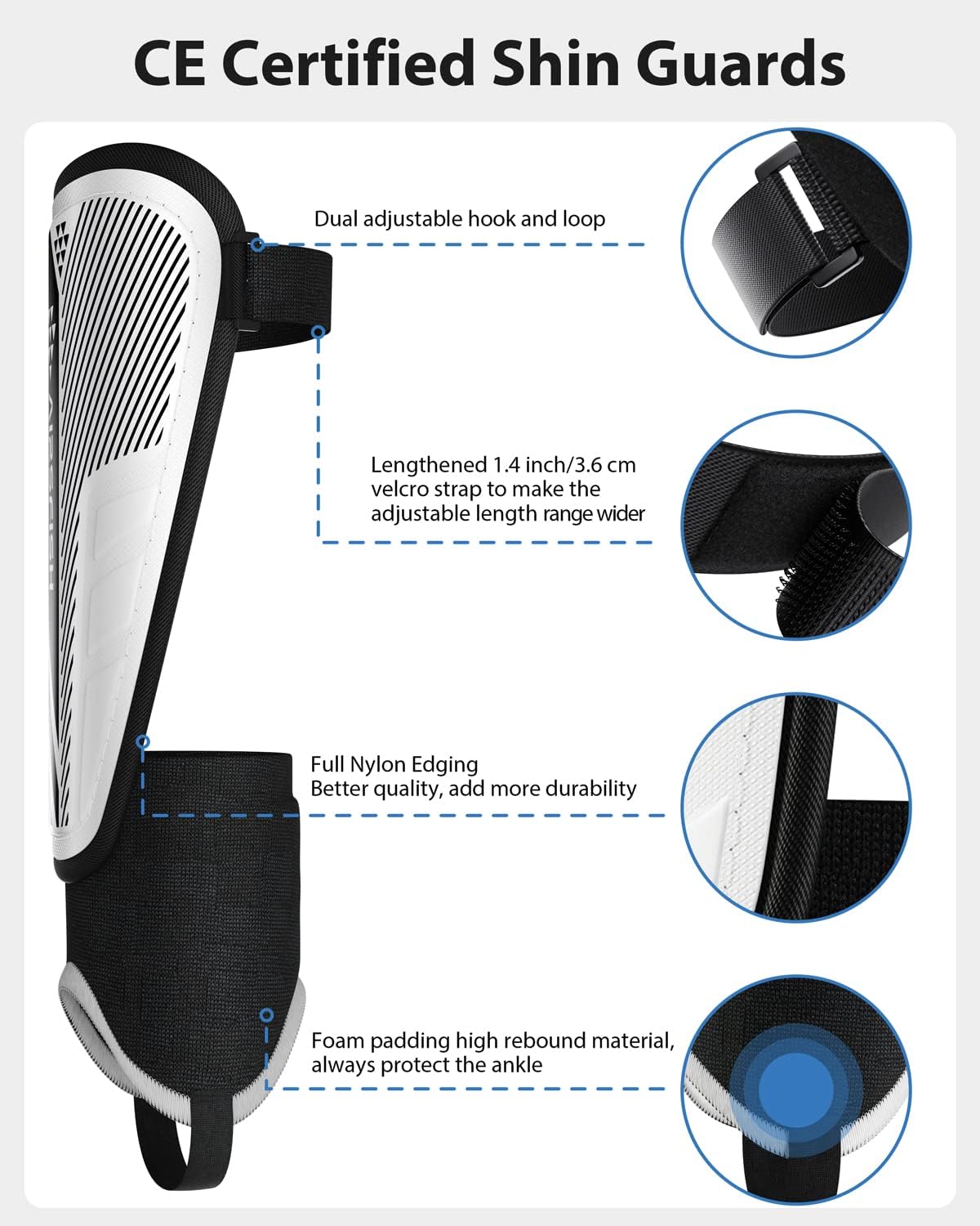 Detalle de AirsFish Upgraded Soccer Shin Guard Sleeves for Kids, Youth & Adults (CE Certified EVA + PP)