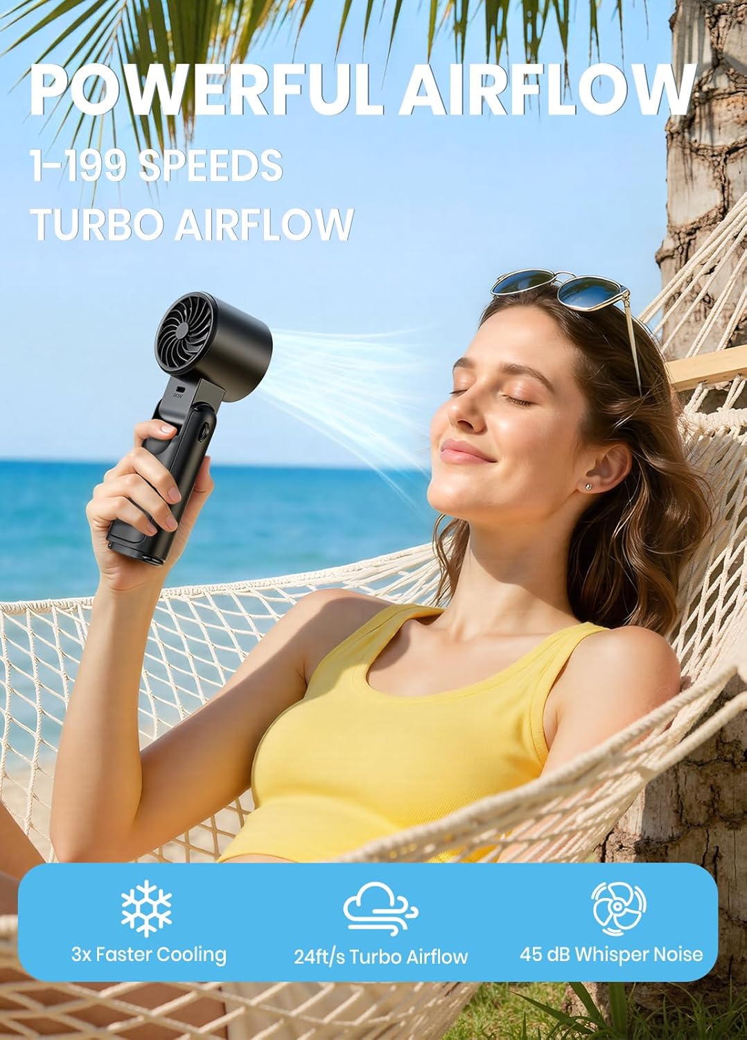 Detalle de Deyhoc Handheld Fan Rechargeable with LED Display and Clip: 3-in-1 Portable Cooling