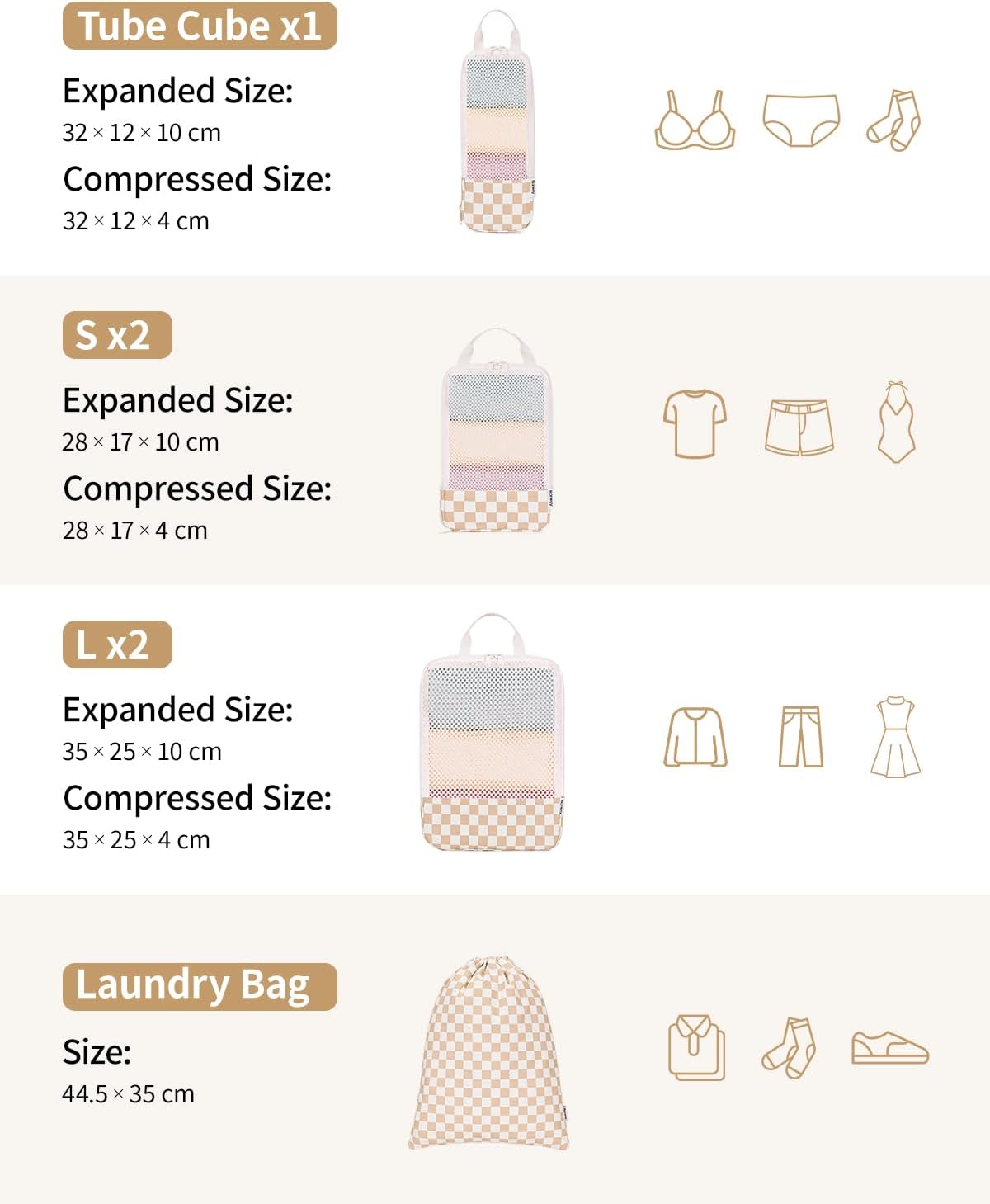 Thumbnail 5 de Narwey 6‑teilige Koffer Organizer Set – Kompressionswürfel für Koffer, Rucksack und Reisetasche (Graublau)