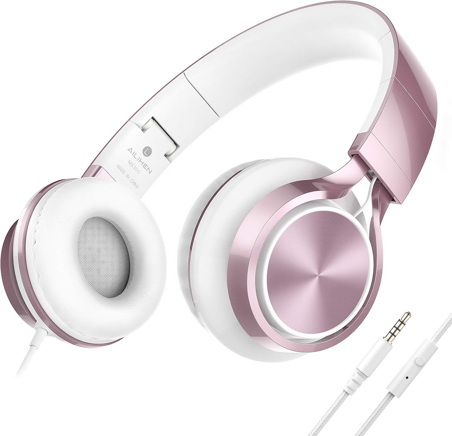 Detalle de AILIHEN Wired Headphones with Mic for Kids and Teens (Rose Gold)