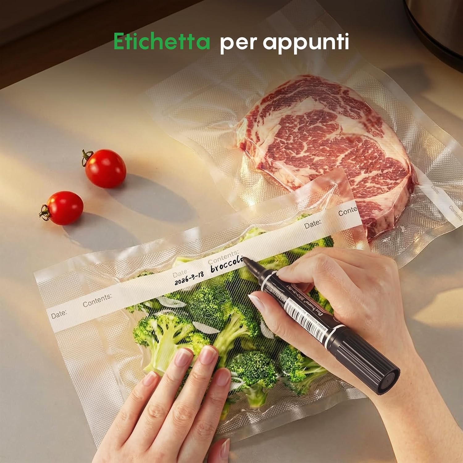Detalle 2 de FRESKO Sacchetti Sottovuoto Alimenti 120 pezzi 20x30 cm, senza BPA e approvati FDA