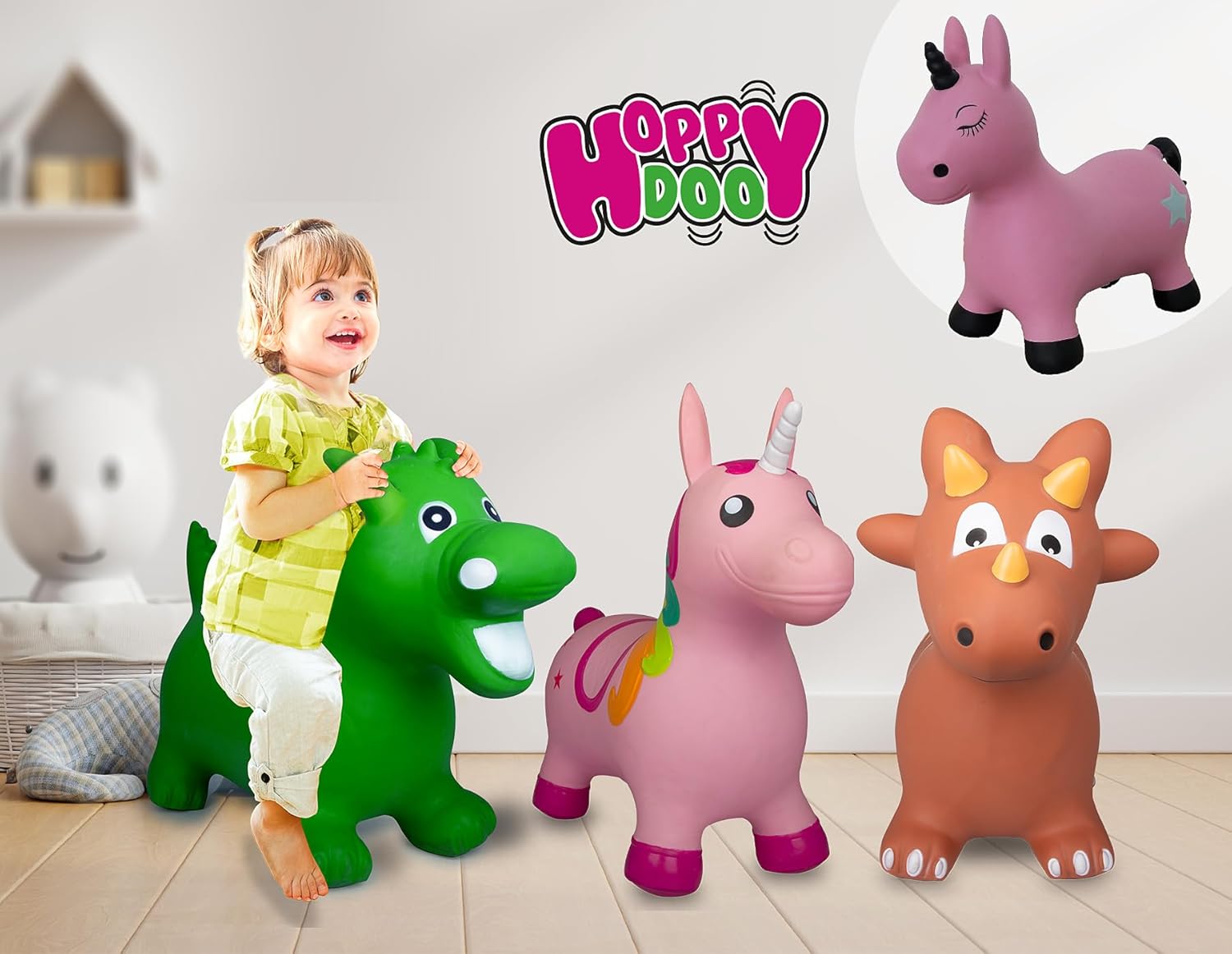 Thumbnail 6 de JAMARA 460453 Hüpftier Einhorn HoppyDoo – hüpfender Spielspaß mit Pumpe für Kinder ab 12 Monaten