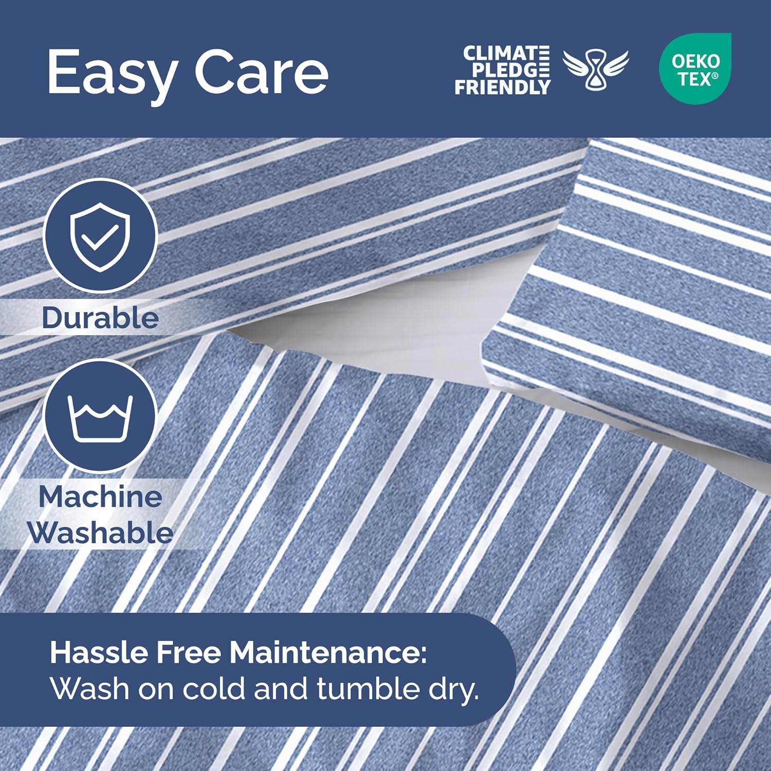 Detalle 2 de Duvet Cover Full Size Set: Ultra-Soft 80x90 with 2 Shams in Blue Stripes