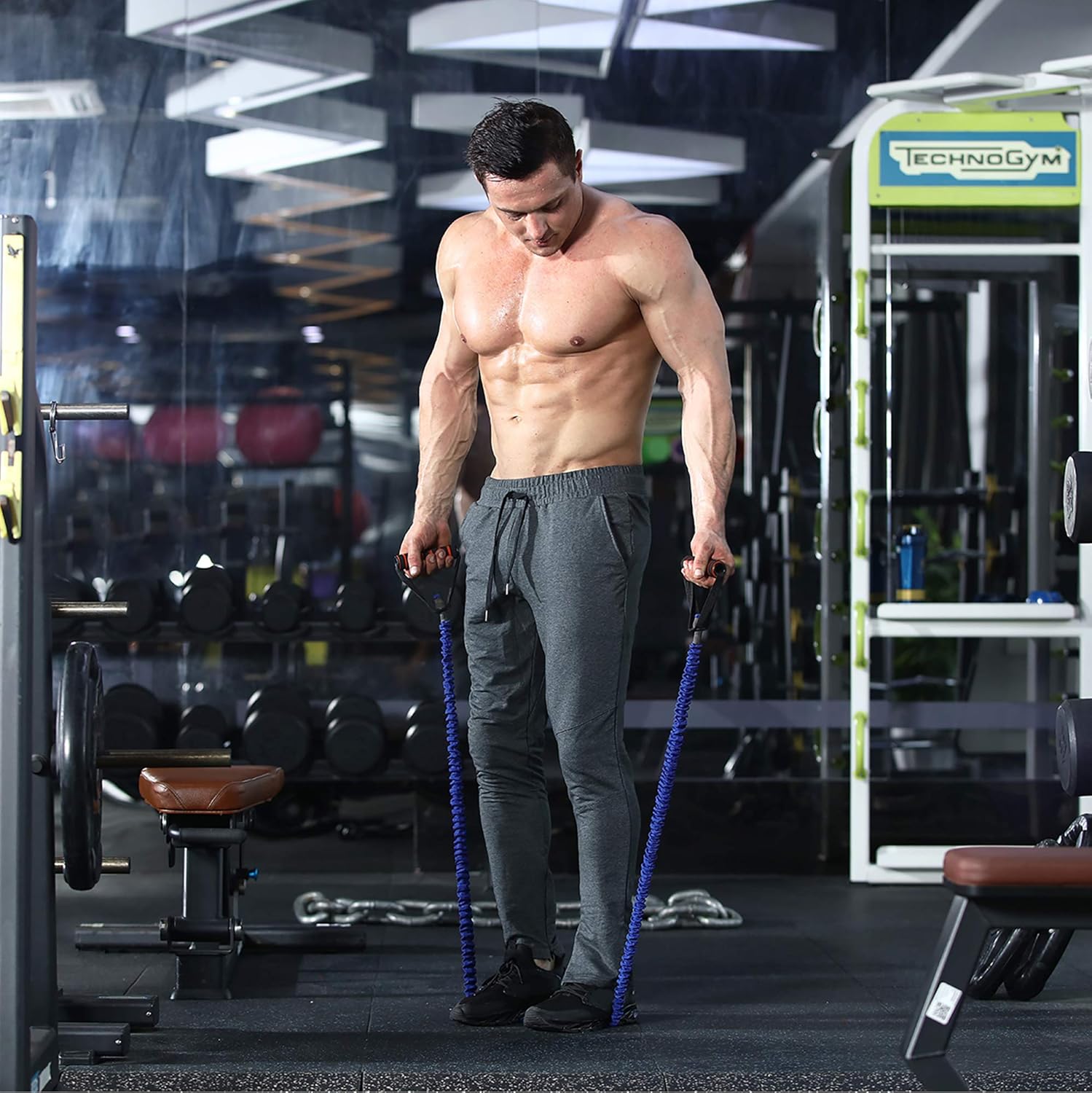 Detalle de BROKIG Mens Gym Joggers Slim Fit with Double Pockets
