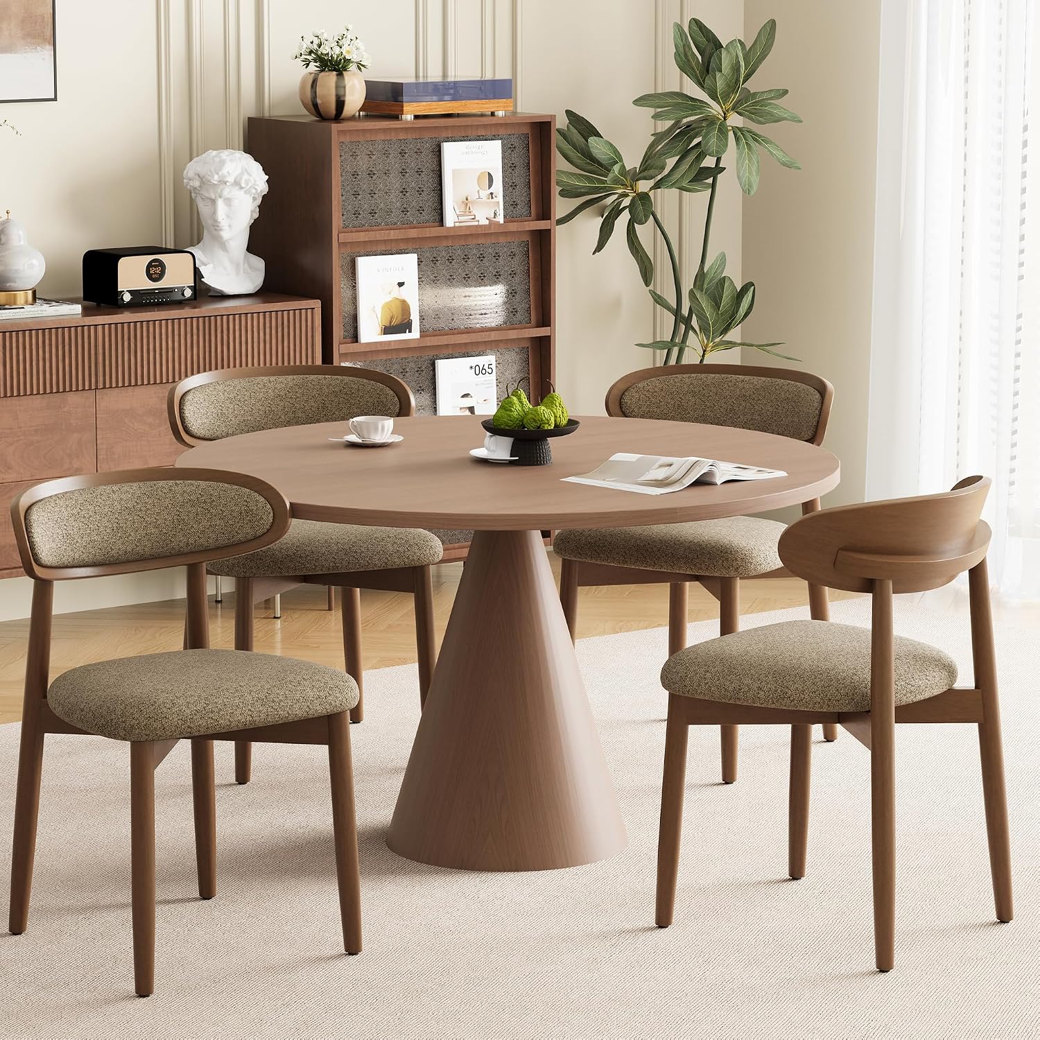 Detalle de MALOL DCW70 Wooden Dining Chairs, Set of 4, Camel Fabric, Curved Back