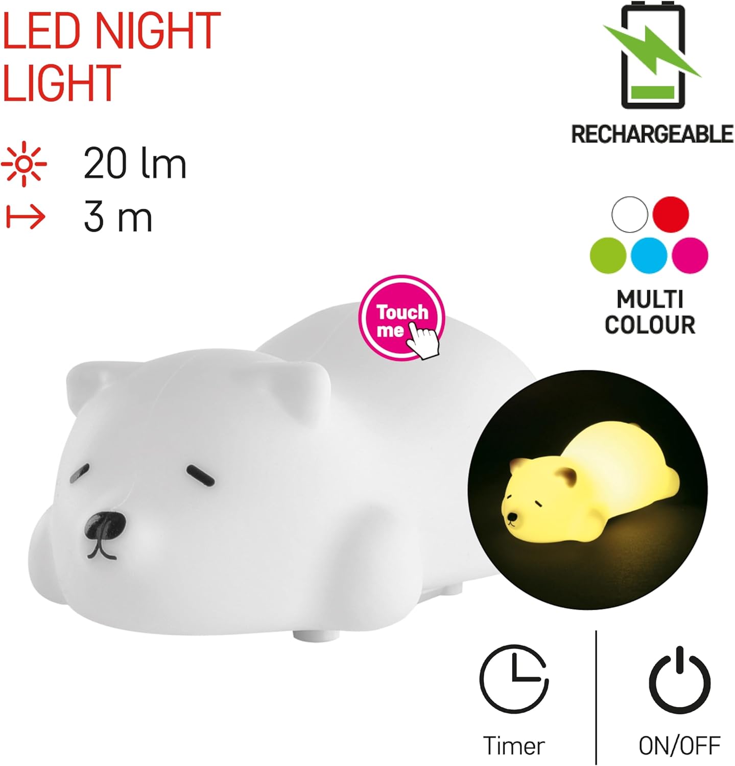 Thumbnail 1 de EMOS Aufladbares Nachtlicht Eisbär (Akku-Kinderlampe) mit 3 Leuchtmodi & 30-Min-Timer