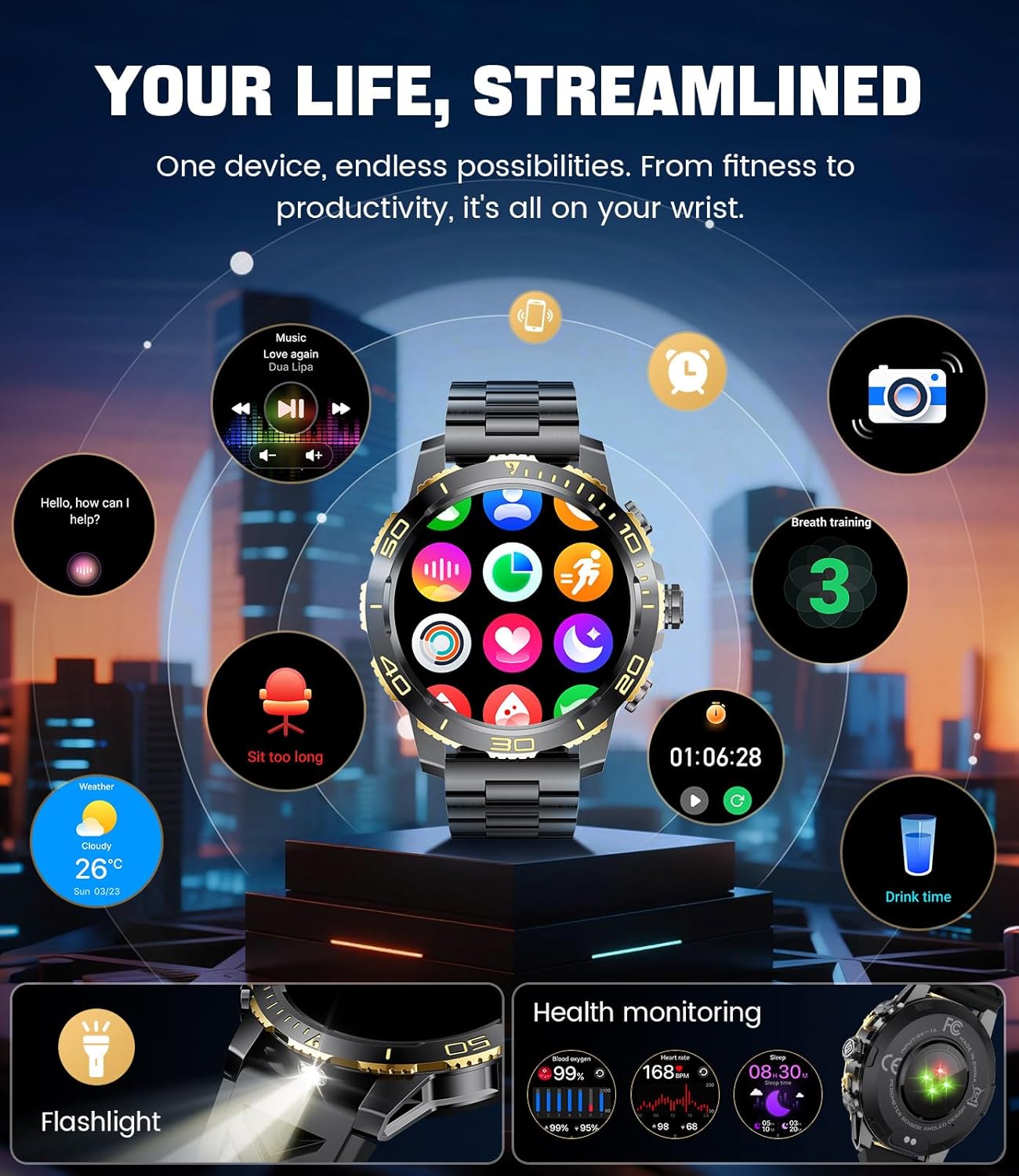 Thumbnail 5 de LIGE Montre Connectée Homme EF21 — Ecran AMOLED 1,43", Appels Bluetooth, IP68, Lampe Torche, 100+ Modes Sportifs