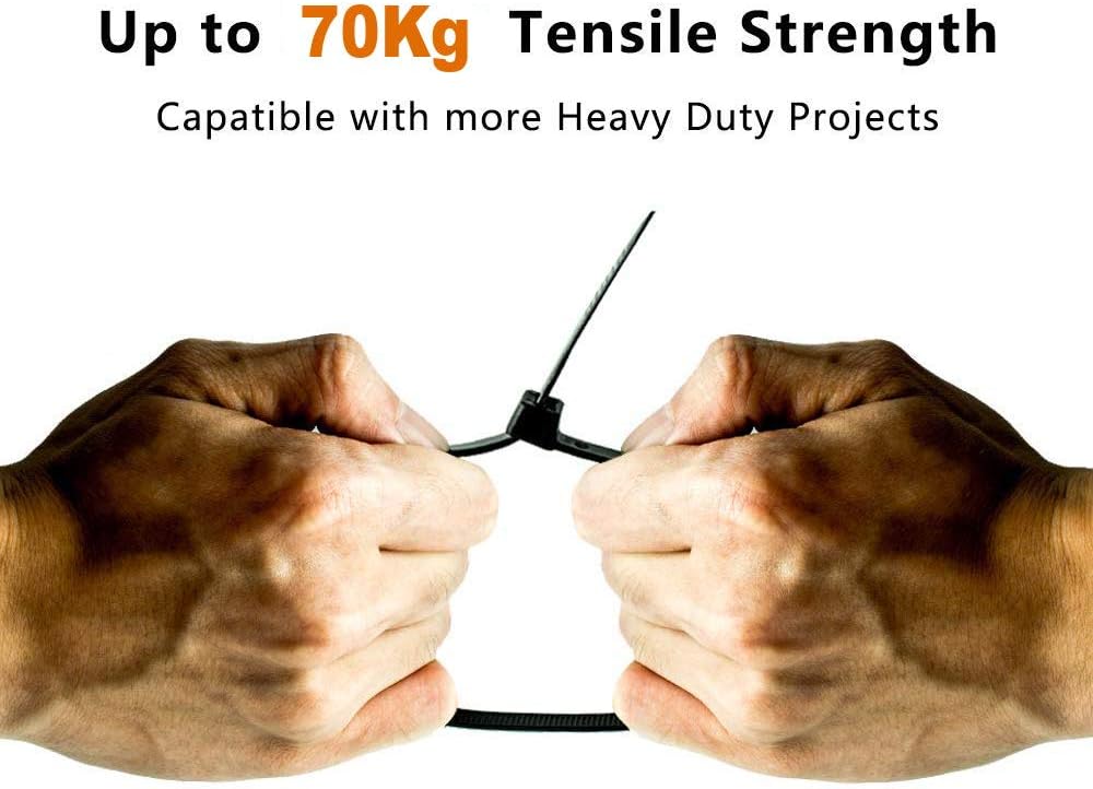 Thumbnail 1 de Cable Ties Black, 300mm x 7.6mm, 70 kg – Heavy Duty Nylon Zip Ties (100 Pieces)