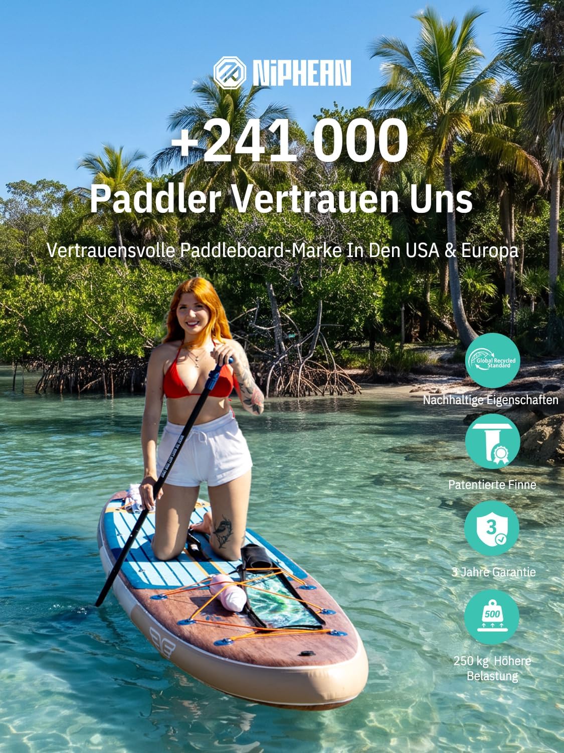 Detalle de Niphean (Extra Groß) Stand Up Paddling Board – 2+1 Personen, Stabilität & Vielseitigkeit für Familie und Paare