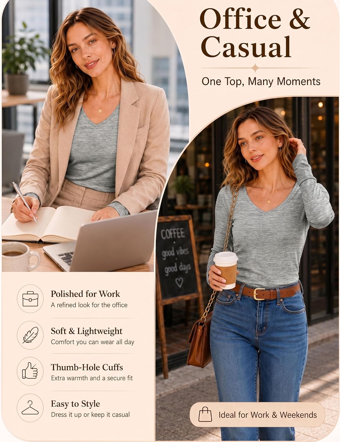 Detalle de Wayleb maglia termica da donna con interno in pile e scollo a V – calda, versatile e comoda