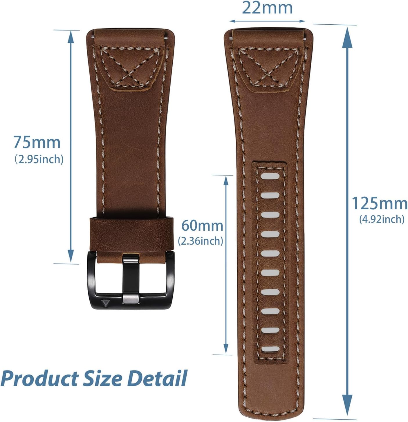 Thumbnail 4 de Leather Strap for Garmin Instinct, Instinct 2, Instinct 3 45mm – Dark Brown Genuine Leather, 22mm