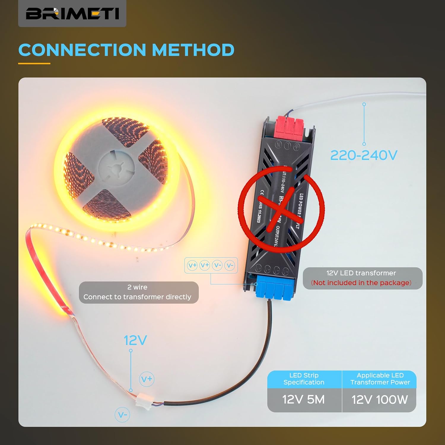 Detalle 2 de BRIMETI Tira LED 12V 5M Luz Blanca Fría