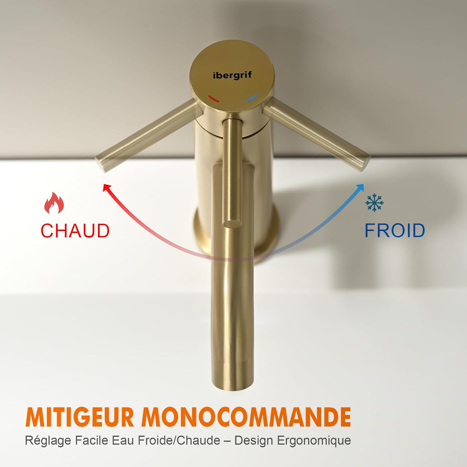 Thumbnail 3 de Ibergrif Mitigeur lavabo monocommande doré – Corps en acier inoxydable et cartouche ceramic à faible bruit