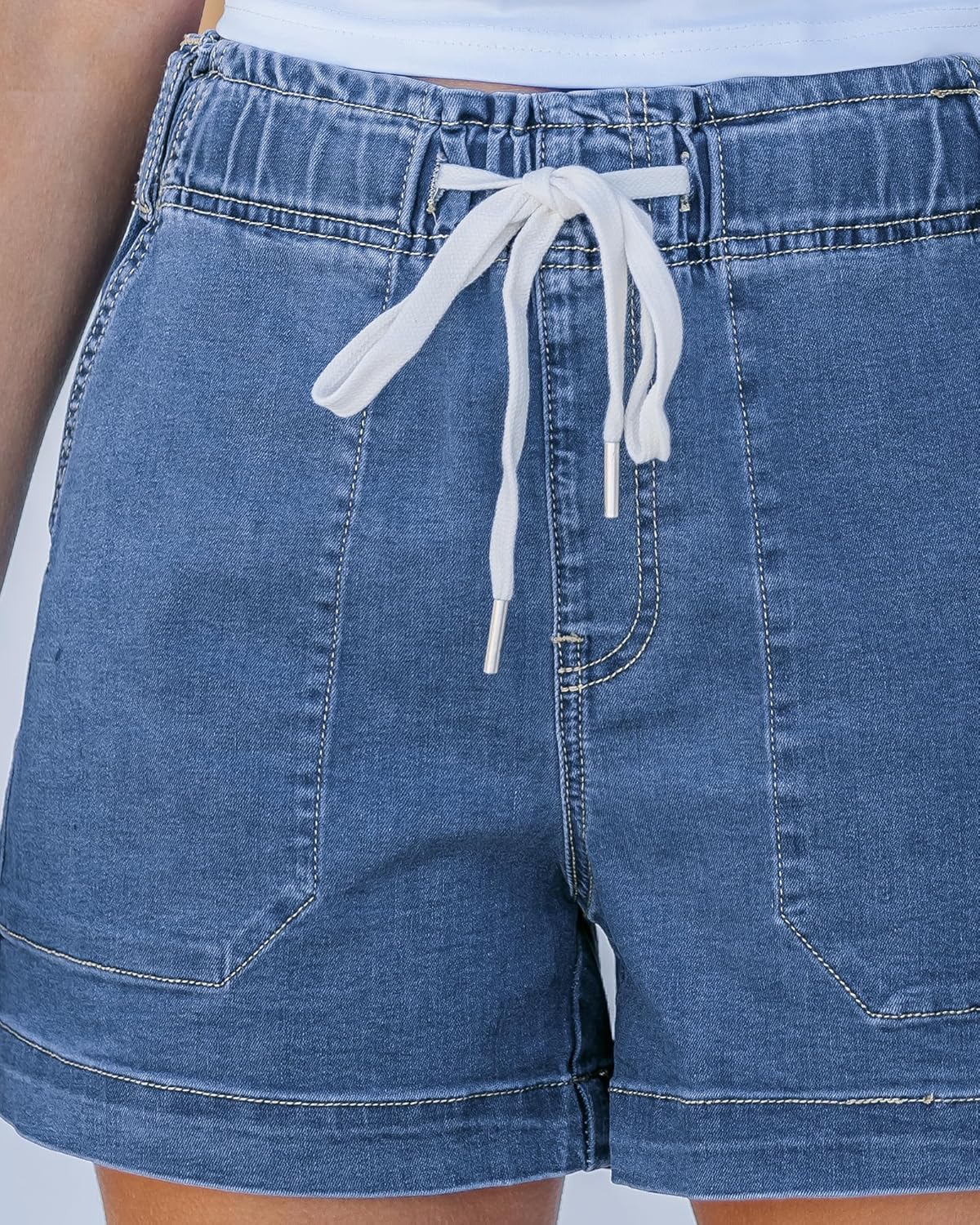 Thumbnail 2 de luvamia High-Waisted Pull-On Jean Shorts for Women with Drawstring (Elastic Waist)